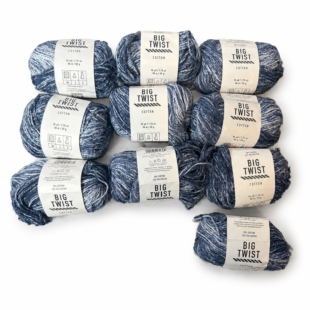 Big Twist Cotton Yarn Denim Splash Variegated 10 Skeins 85% Cotton Lot
